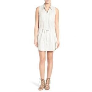 Paige Yvonne Shirt Dress Green White Pinstriped Mini Drawstring Waist L